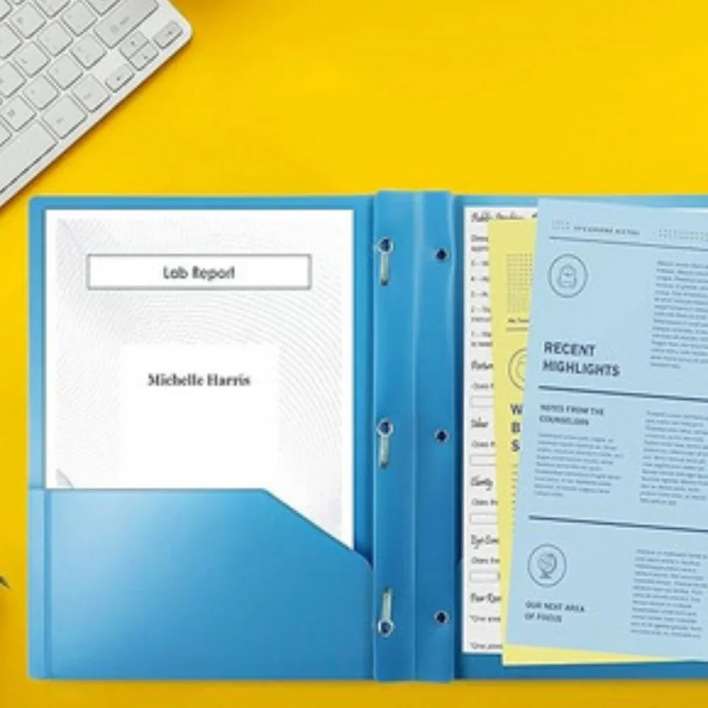 NWT~ 24 Pk. Better Office Products Light Blue Plastic 2 Pocket Folders w/ Prongs